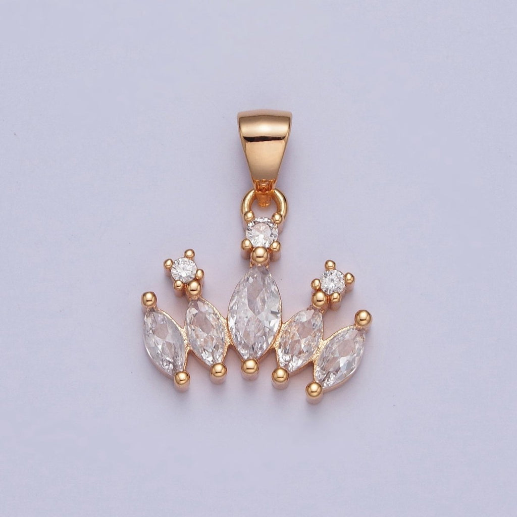 Clear Marquise Cubic Zirconia Pendant, Crown Charm For Jewelry Making X-359 - DLUXCA