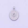Clear Marquise Cubic Zirconia Textured Sunburst Oval Silver Pendant I-009 - DLUXCA