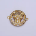 Clear Micro Pave CZ Animal Head Gold Circular Connector, Leopard Cheetah Fox Head Jewelry Component G-532 - DLUXCA