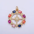 Clear Micro Paved Celestial Sun North Star Rounded Multicolor Oval CZ Medallion Charm | X-108 - DLUXCA