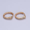Clear Micro Paved CZ 15mm Pinky Gold Geometric Snake Huggie Earrings | V-039 - DLUXCA
