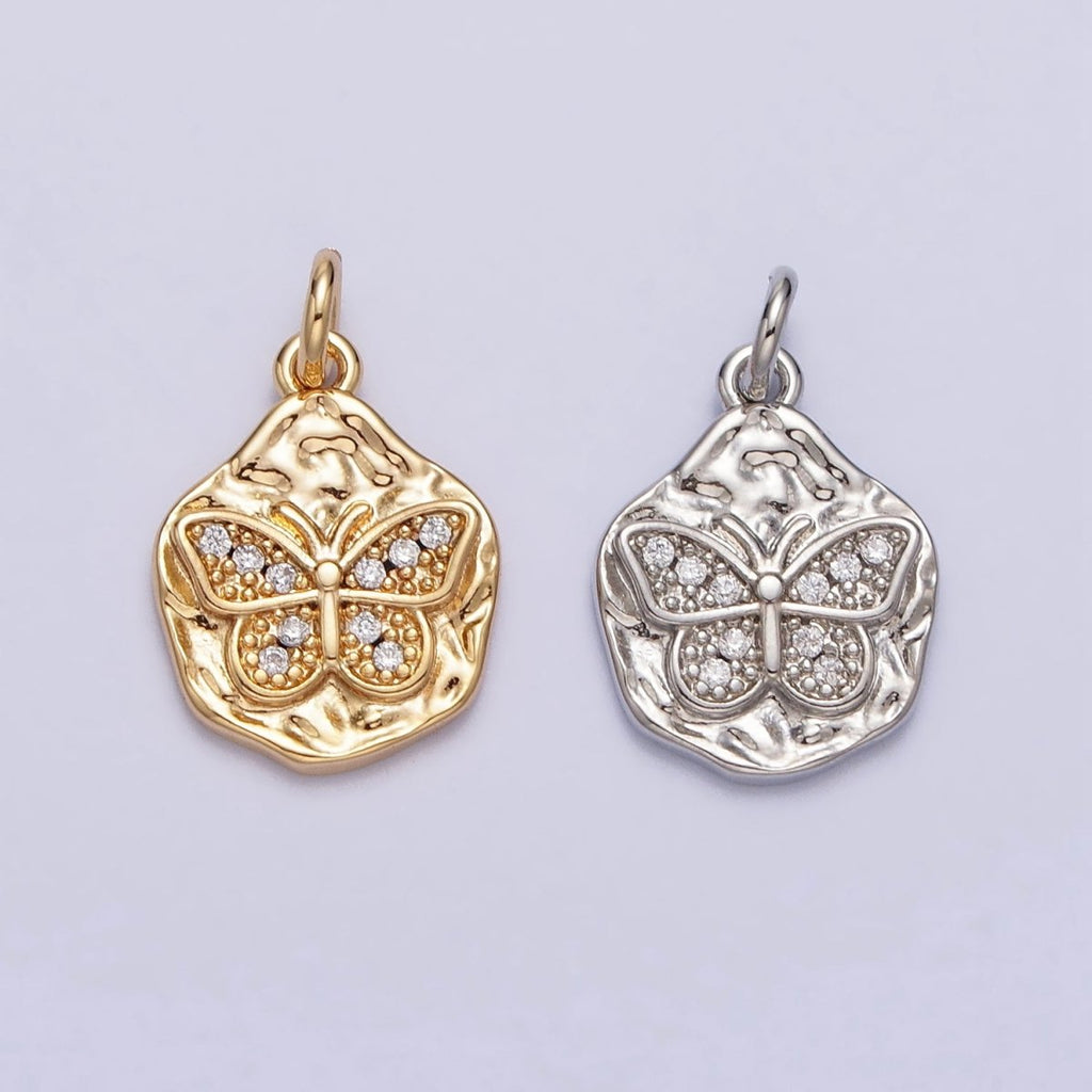 Clear Micro Paved CZ Butterfly Mariposa Hammered Chain in Gold & Silver | AC307 AC308 - DLUXCA