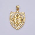 Clear Micro Paved CZ Cross Shield Crest Gold Pendant | AA085 - DLUXCA