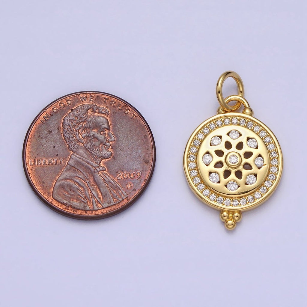 Clear Micro Paved CZ Filigree Nature Flower Round Gold Add-On Charm | AC371 - DLUXCA