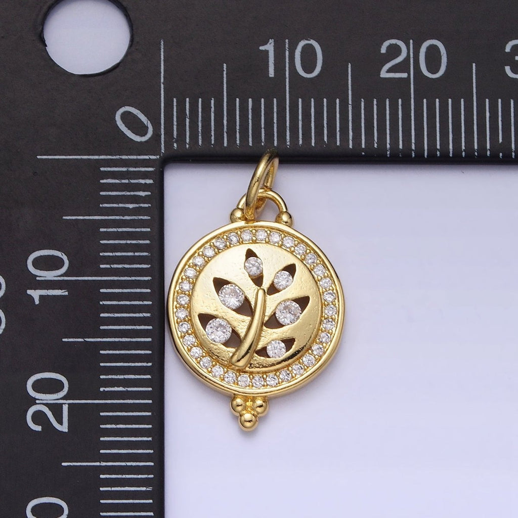Clear Micro Paved CZ Filigree Nature Plant leaf Round Gold Add-On Charm | AC377 - DLUXCA