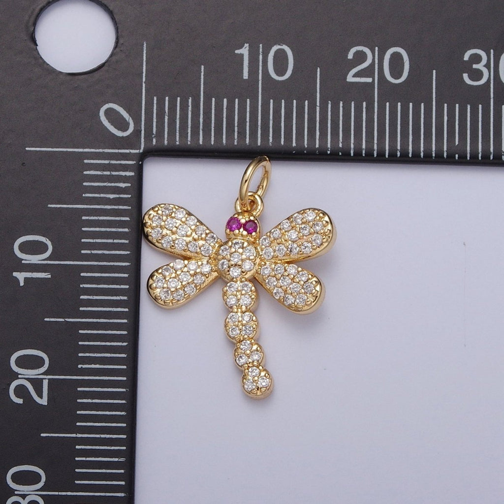 Clear Micro Paved CZ Fuchsia-Eyed Dragonfly Insect Charm | X-111 - DLUXCA