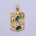 Clear Micro Paved CZ Green Baguette Star Shield Skull Rectangular Tag Pendant | AA020 - DLUXCA