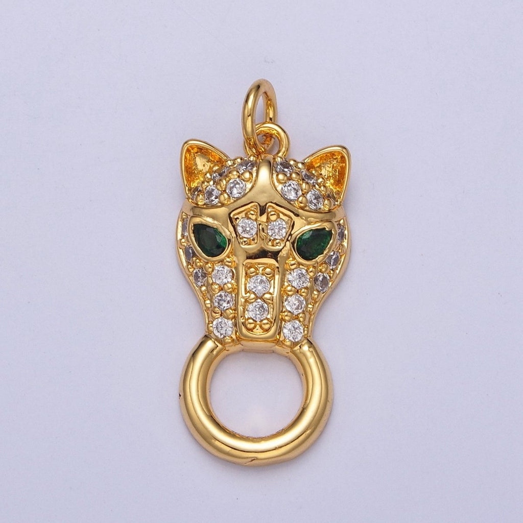 Clear Micro Paved CZ Green-Eyed Panther Jungle Wild Cat Animal Charm E-771 - DLUXCA