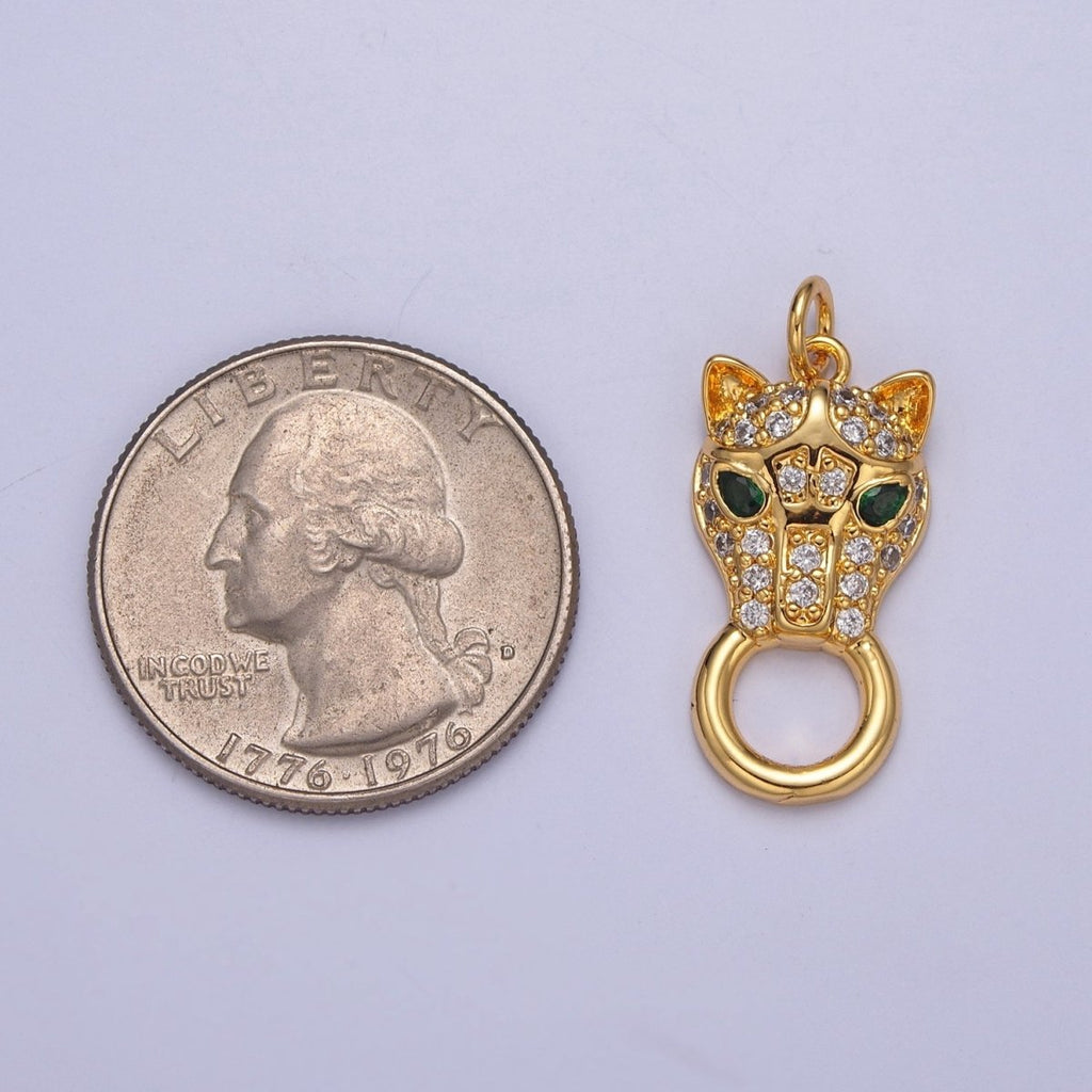 Clear Micro Paved CZ Green-Eyed Panther Jungle Wild Cat Animal Charm E-771 - DLUXCA