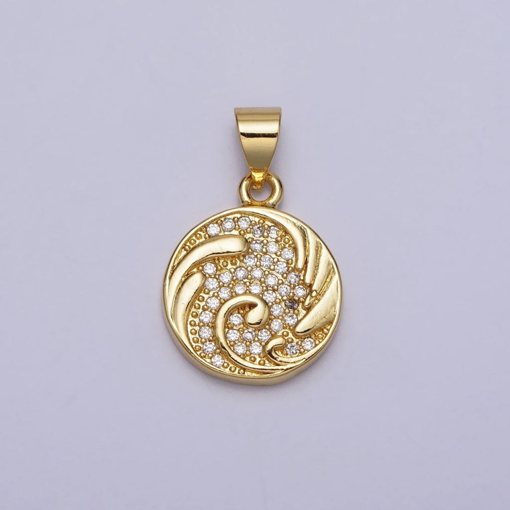 Clear Micro Paved CZ Swirl Curved Round Pendant | AA086 - DLUXCA