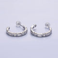 Clear, Multicolor Baguette Round CZ Lined C-Shaped Hoop Earrings | AB807, AB821 AB829