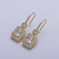 Clear, Pink Baguette Micro Paved CZ Drop Dangle French Hook Earrings | AD-193 AD-194