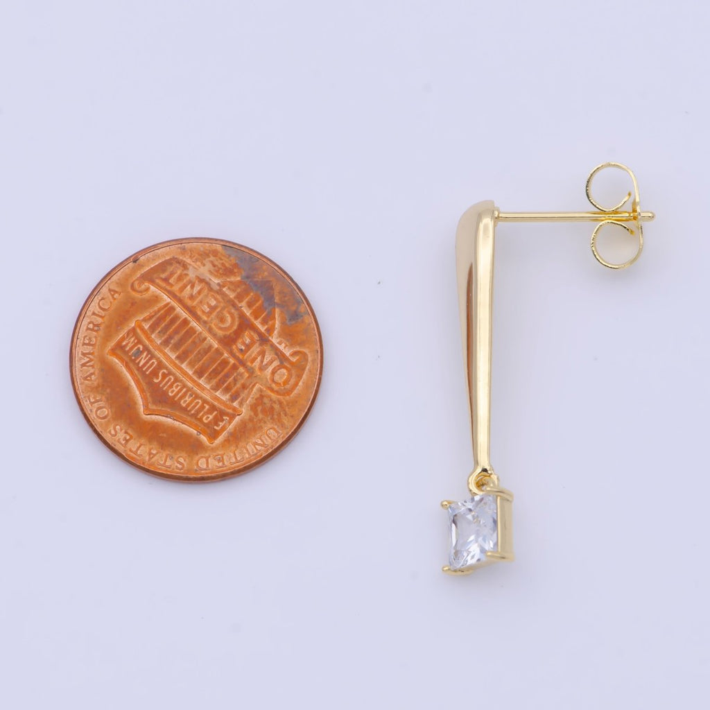 Clear Square Baguette Gold Drip Drop Stud Earrings | X-932 - DLUXCA