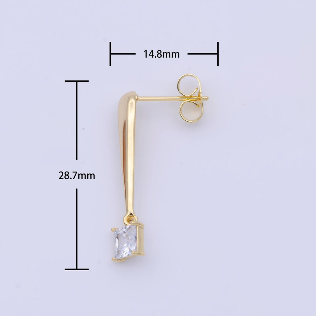 Clear Square Baguette Gold Drip Drop Stud Earrings | X-932 - DLUXCA