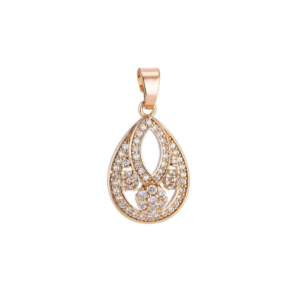 Clearance! Gold Teardrop Designed Pave Cubic Zirconia Crystal Pendant for DIY Necklace H-017 - DLUXCA