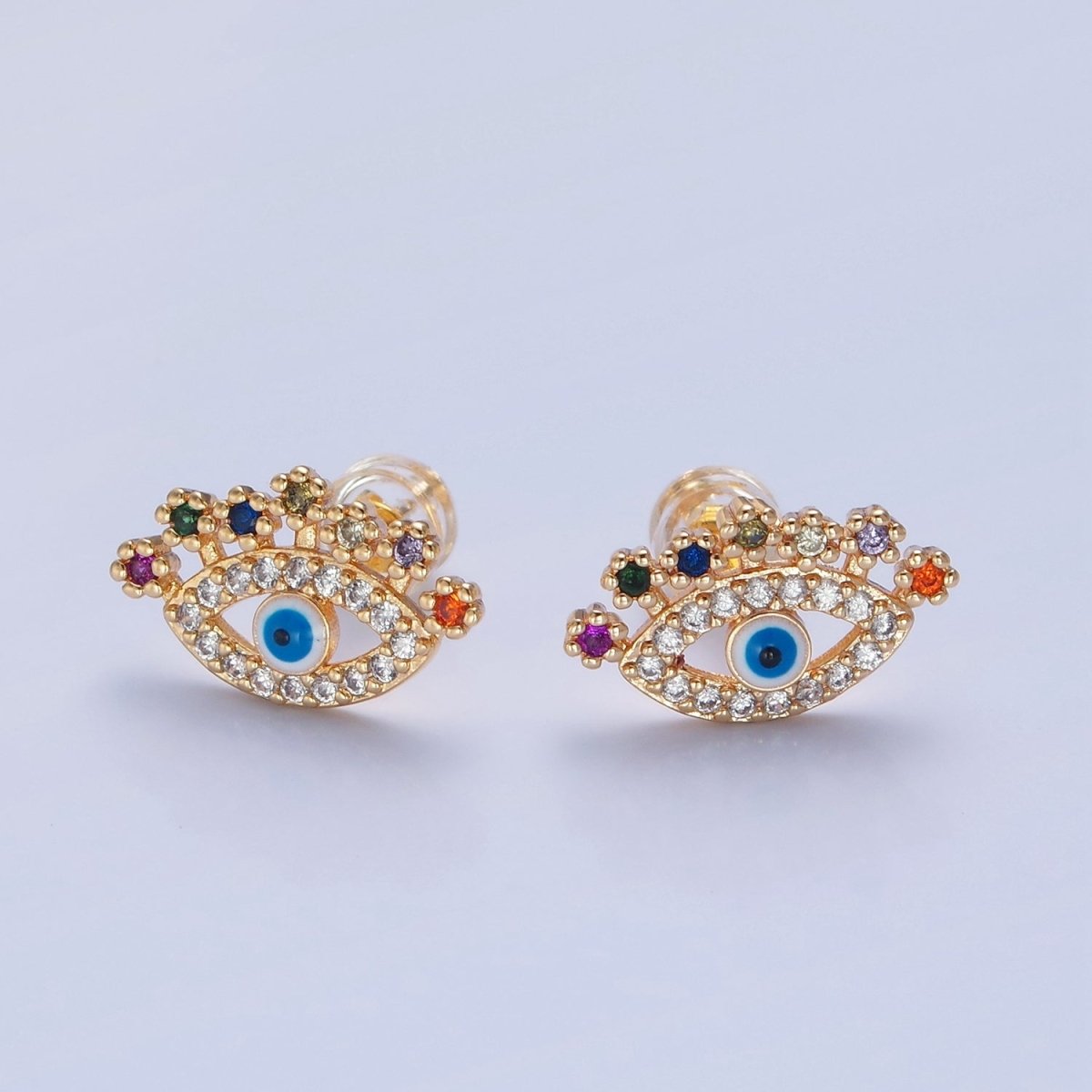 Colorful CZ Stud Earring Evil Eye Stud Earring jewelry T-472 - DLUXCA