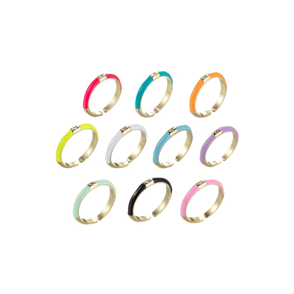 Colorful Enamel Stack Rings Gold plated with Charming Cubic Zirconia Minimalist Fashion Jewelry O-860~O-869
