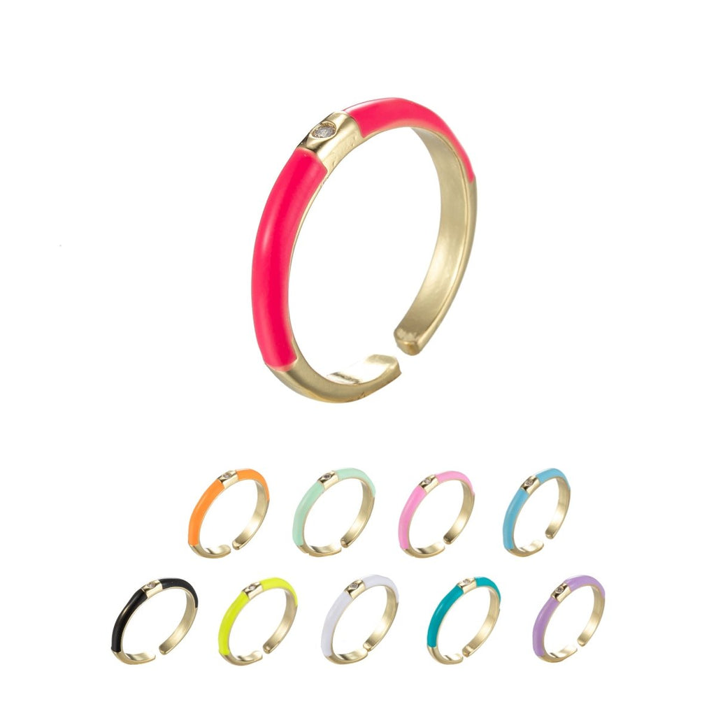 Colorful Enamel Stack Rings Gold plated with Charming Cubic Zirconia Minimalist Fashion Jewelry O-860~O-869