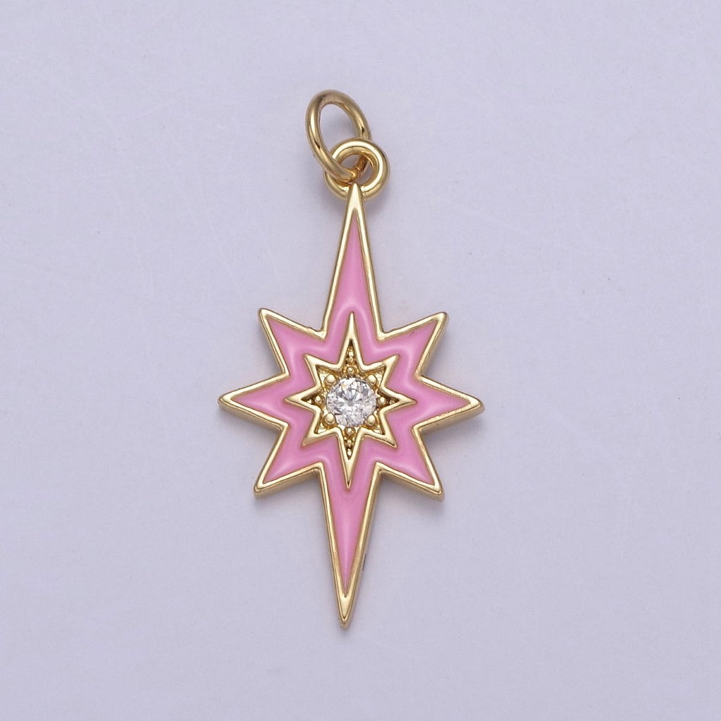 Colorful Enamel Star Charm 8 Point Star Starburst North Star Pendant - Gold plated Statement Celestial Charm Pendant N-729 - N-735 - DLUXCA