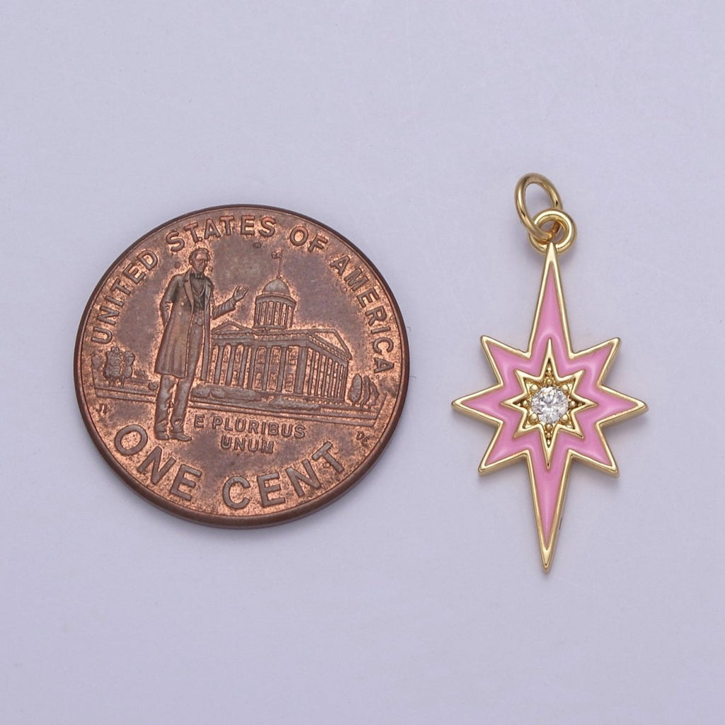 Colorful Enamel Star Charm 8 Point Star Starburst North Star Pendant - Gold plated Statement Celestial Charm Pendant N-729 - N-735 - DLUXCA