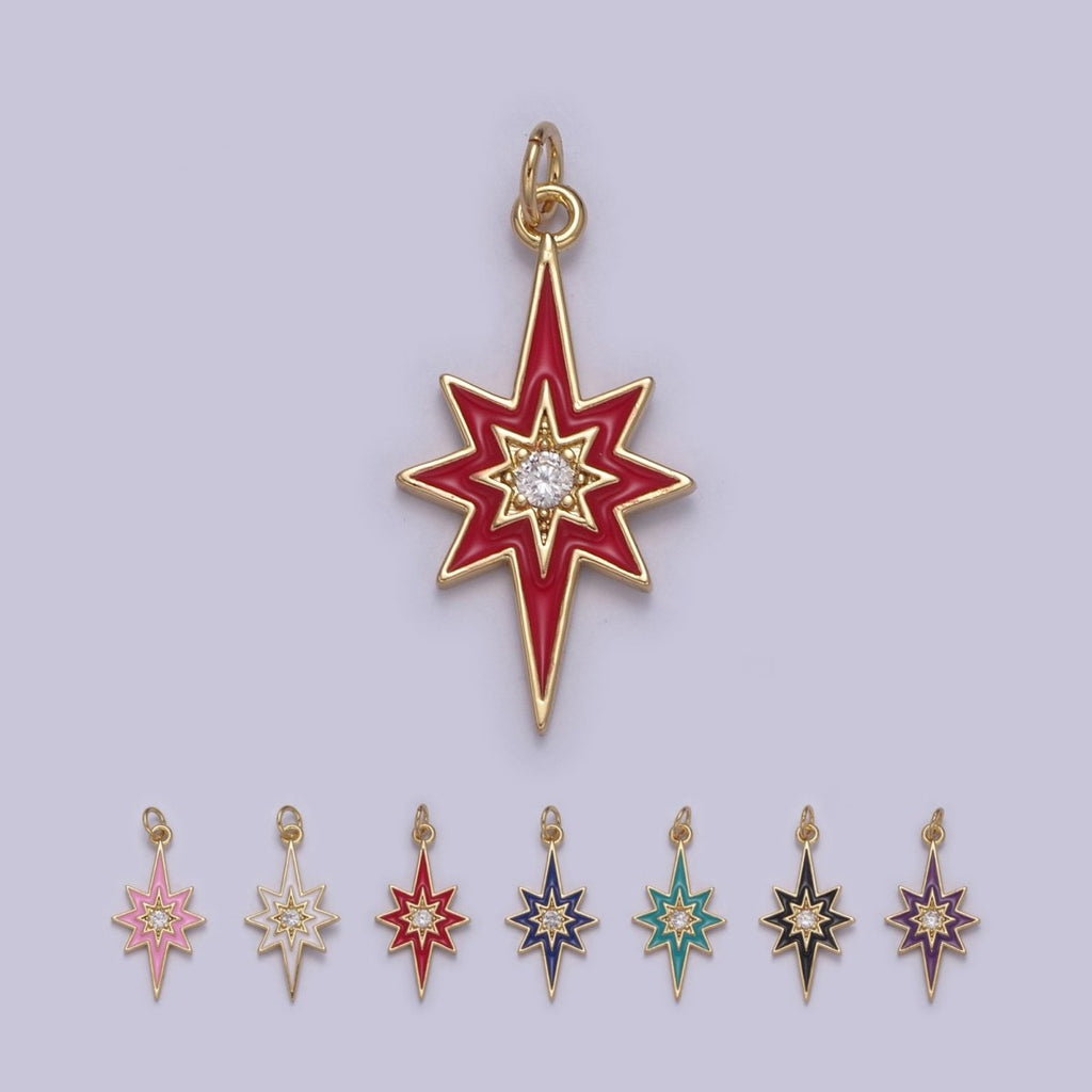 Colorful Enamel Star Charm 8 Point Star Starburst North Star Pendant - Gold plated Statement Celestial Charm Pendant N-729 - N-735 - DLUXCA