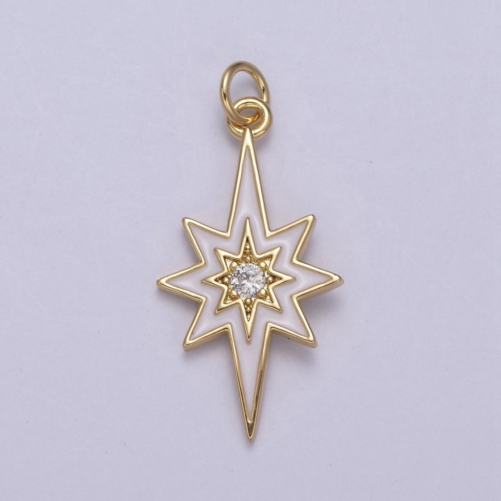 Colorful Enamel Star Charm 8 Point Star Starburst North Star Pendant - Gold plated Statement Celestial Charm Pendant N-729 - N-735 - DLUXCA