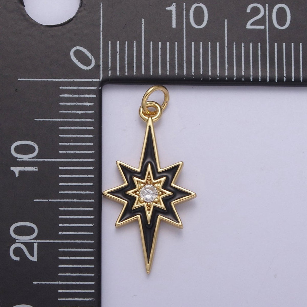Colorful Enamel Star Charm 8 Point Star Starburst North Star Pendant - Gold plated Statement Celestial Charm Pendant N-729 - N-735 - DLUXCA