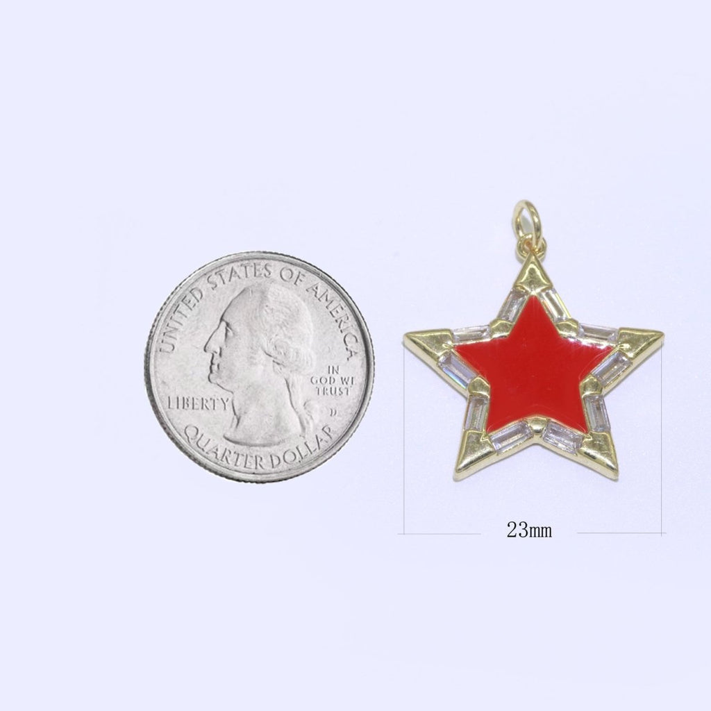 Colorful Enamel Star Charm Pendant, Red Yellow Pink Green Blue Enamel Cubic Pendant, 14K gold plated Celestial Jewelry Making Supply M-325-M-335
