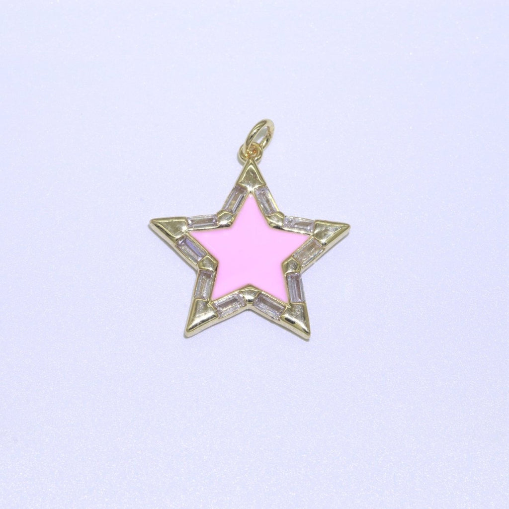 Colorful Enamel Star Charm Pendant, Red Yellow Pink Green Blue Enamel Cubic Pendant, 14K gold plated Celestial Jewelry Making Supply M-325-M-335