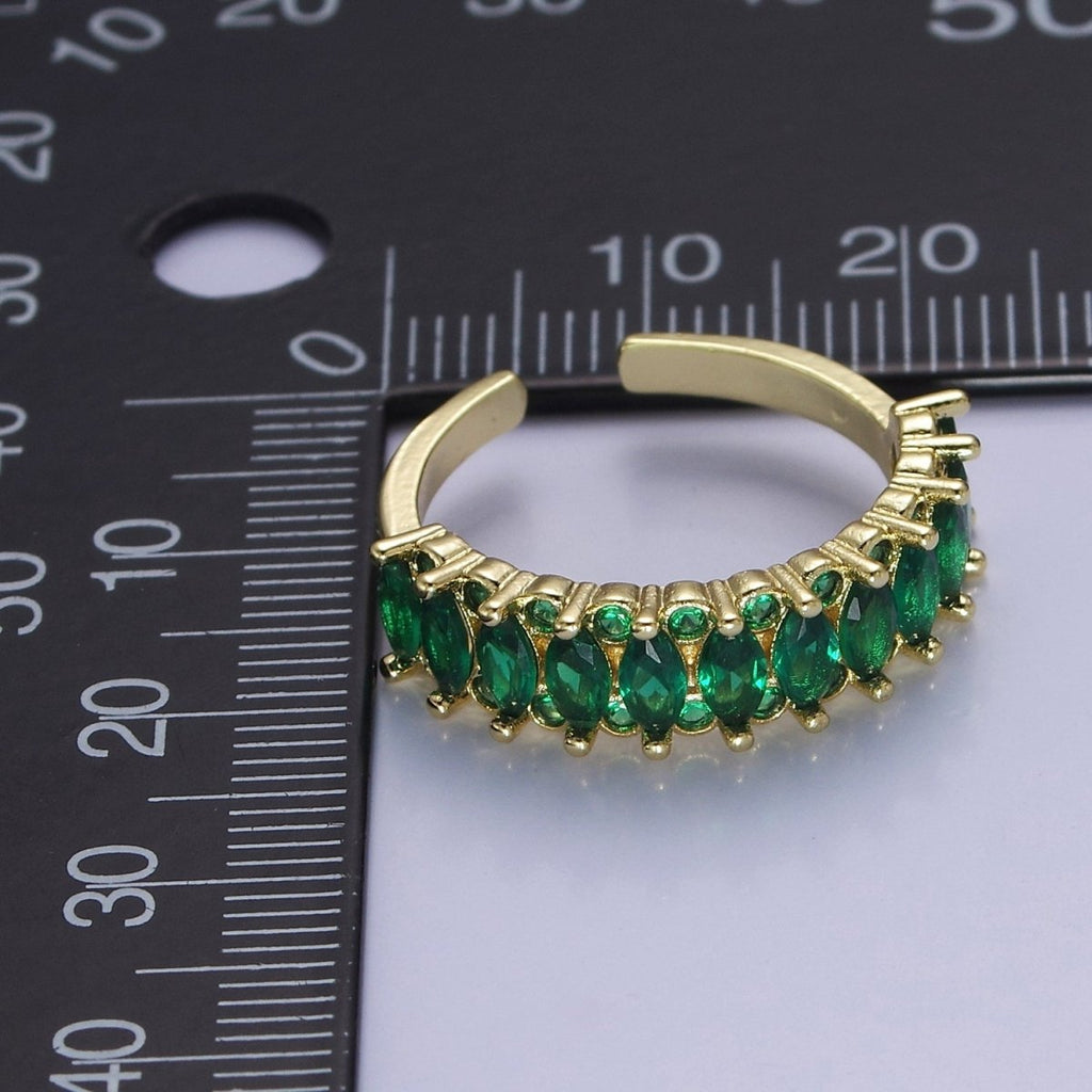 Colorful Marquise Pave Ring Rainbow Statement Ring Open Adjustable O-2184 O-2190