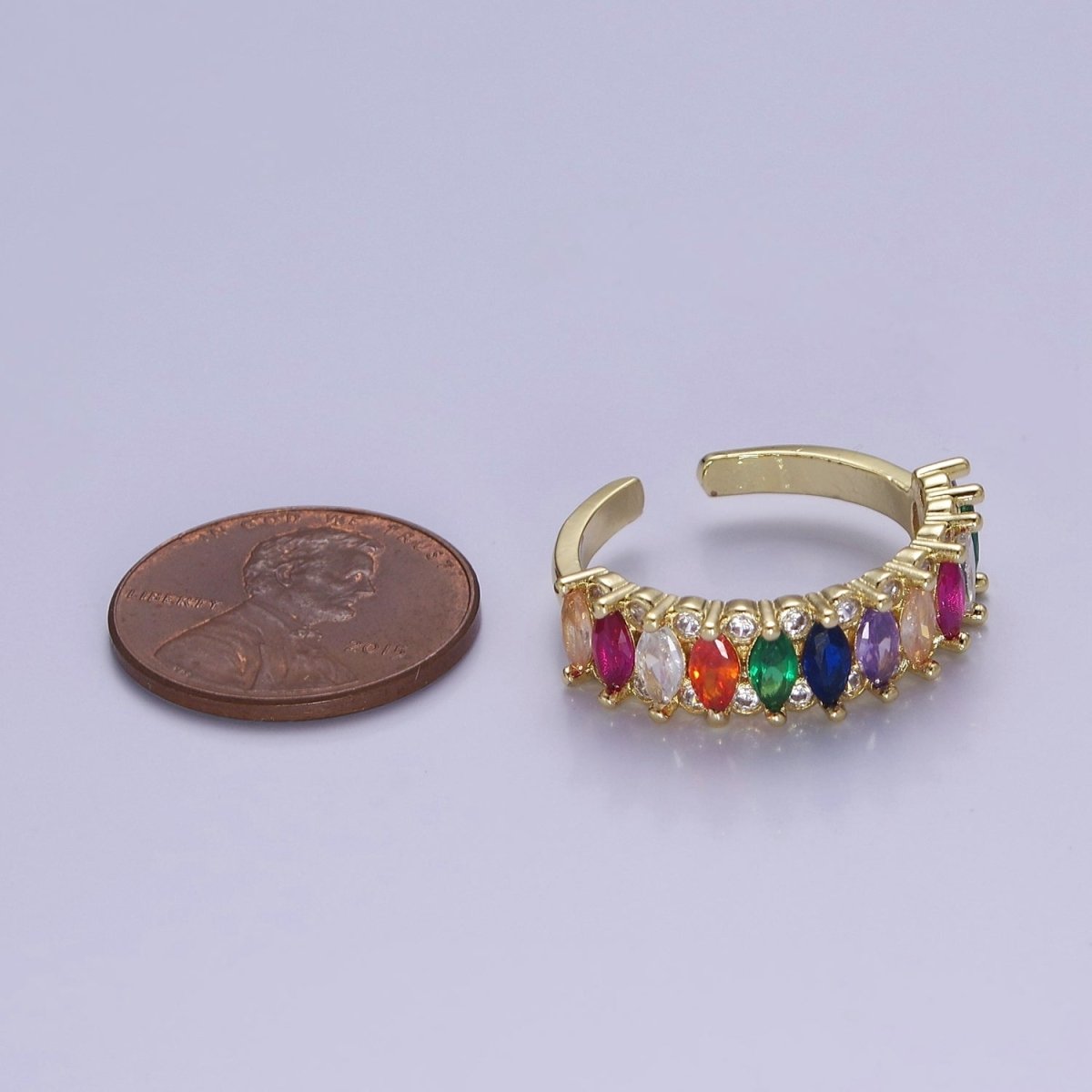 Colorful Marquise Pave Ring Rainbow Statement Ring Open Adjustable O-2184 O-2190