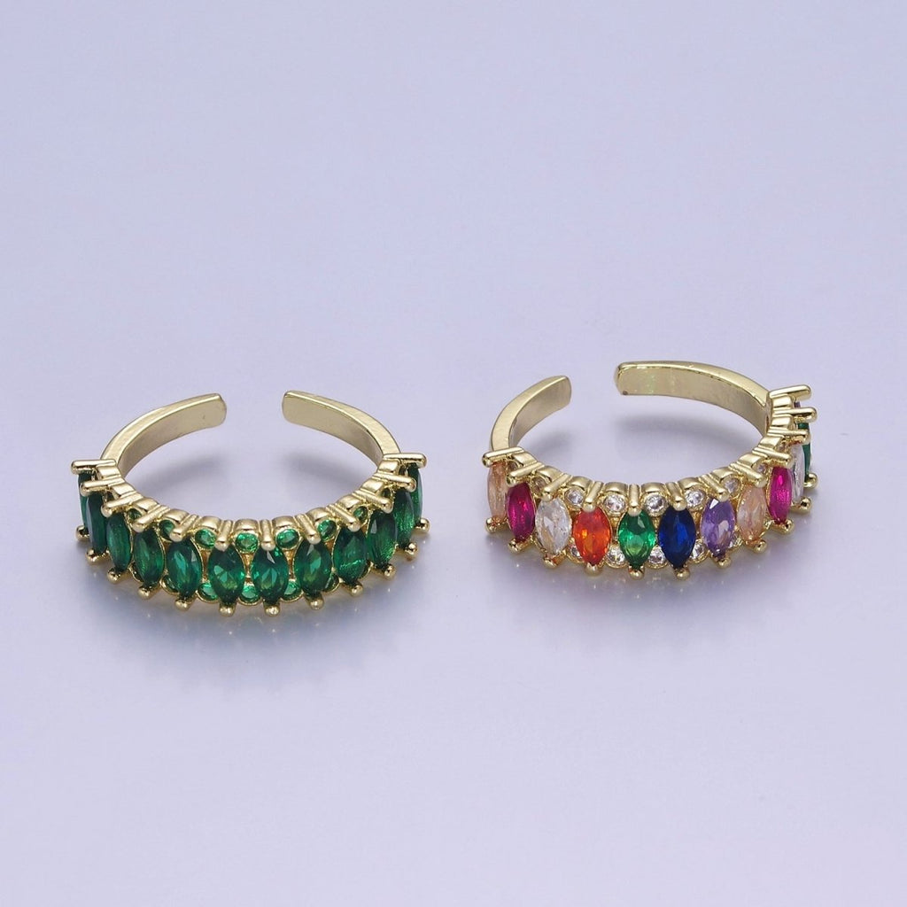 Colorful Marquise Pave Ring Rainbow Statement Ring Open Adjustable O-2184 O-2190