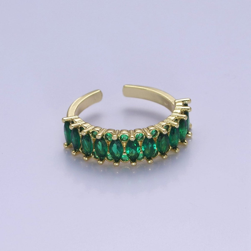 Colorful Marquise Pave Ring Rainbow Statement Ring Open Adjustable O-2184 O-2190