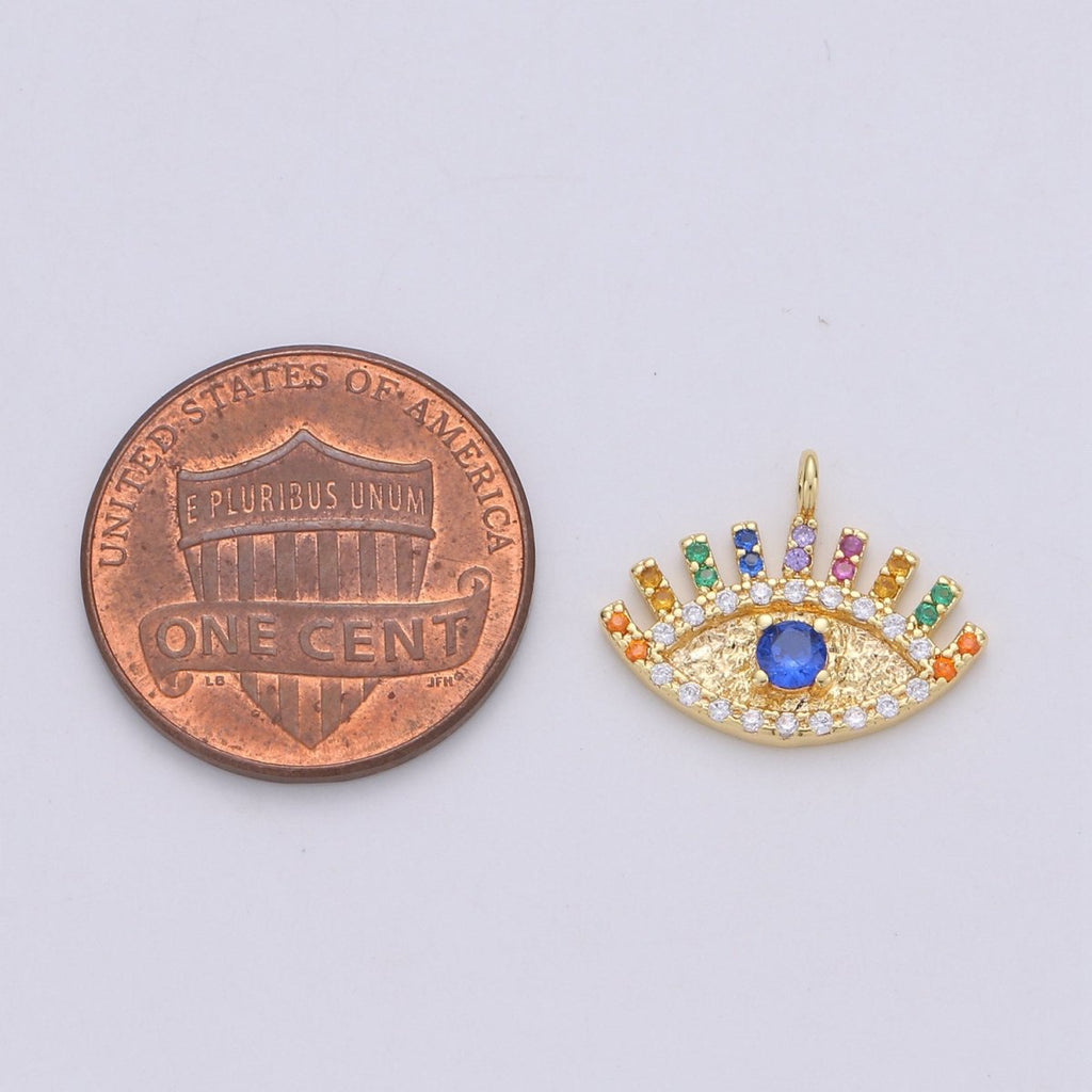 Colorful Micro Pave Evil Eye Charm Cubic Eye Of Ra Necklace Earring Charm in 14k Gold plated for Good Vibes Protection from bad evil C-861 - DLUXCA