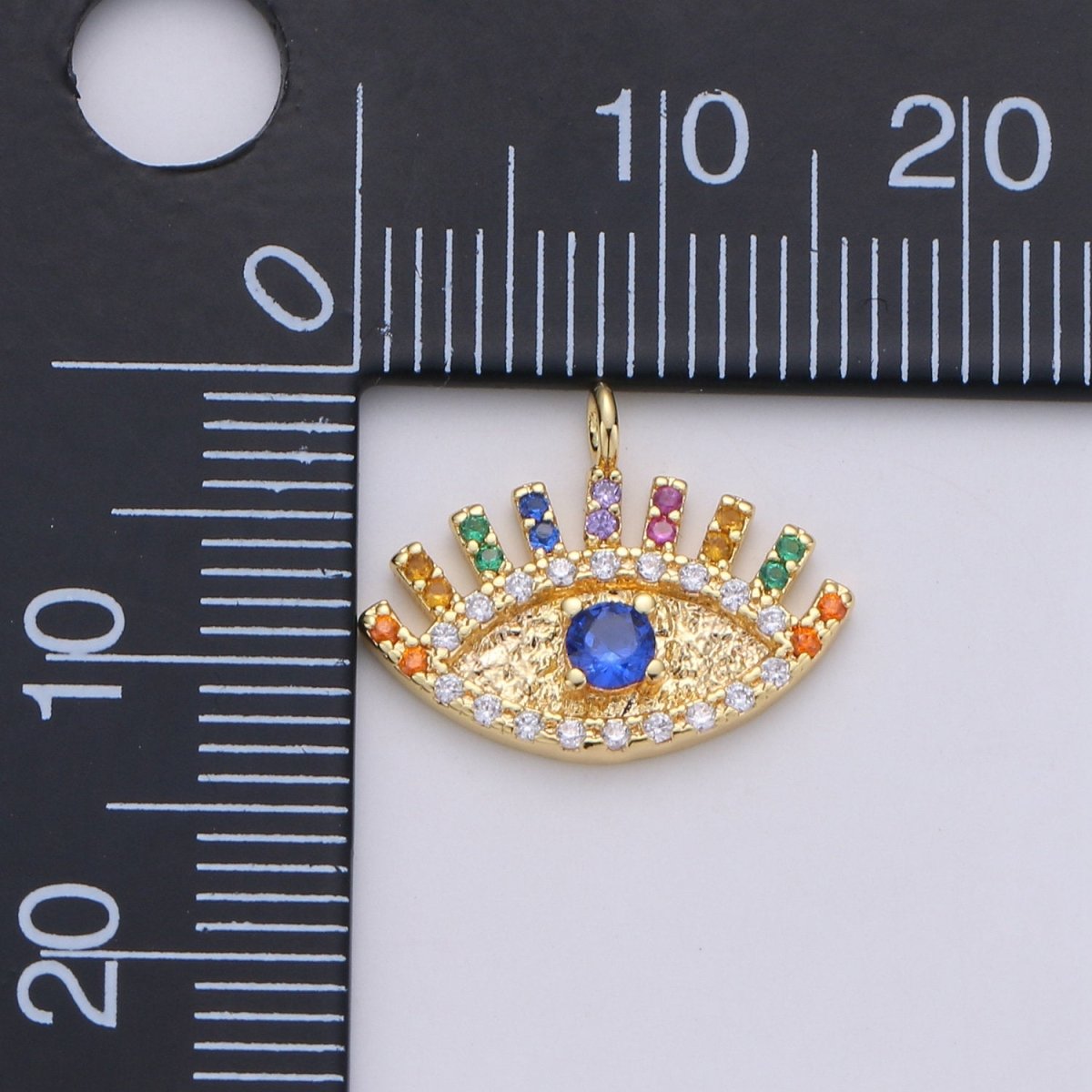 Colorful Micro Pave Evil Eye Charm Cubic Eye Of Ra Necklace Earring Charm in 14k Gold plated for Good Vibes Protection from bad evil C-861 - DLUXCA