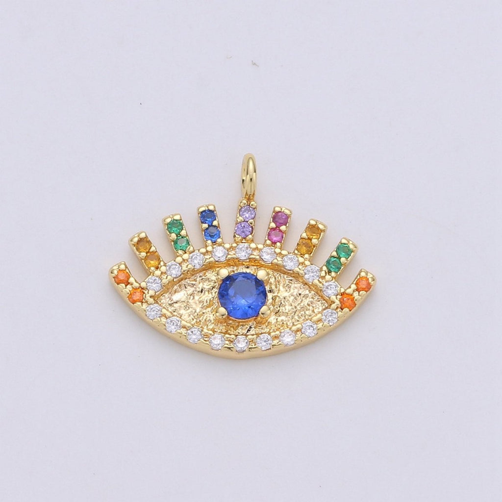 Colorful Micro Pave Evil Eye Charm Cubic Eye Of Ra Necklace Earring Charm in 14k Gold plated for Good Vibes Protection from bad evil C-861 - DLUXCA