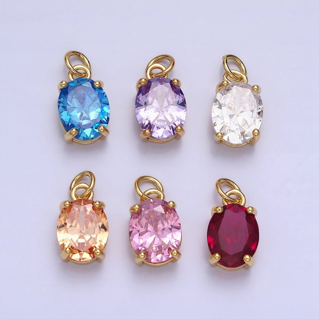 Colorful Oval Shape Cubic Zircon Pendant Charm,CZ Geometric Drop Pendant Charm Wholesale AC458 AC459 AC460 AC461 AC462 AC463