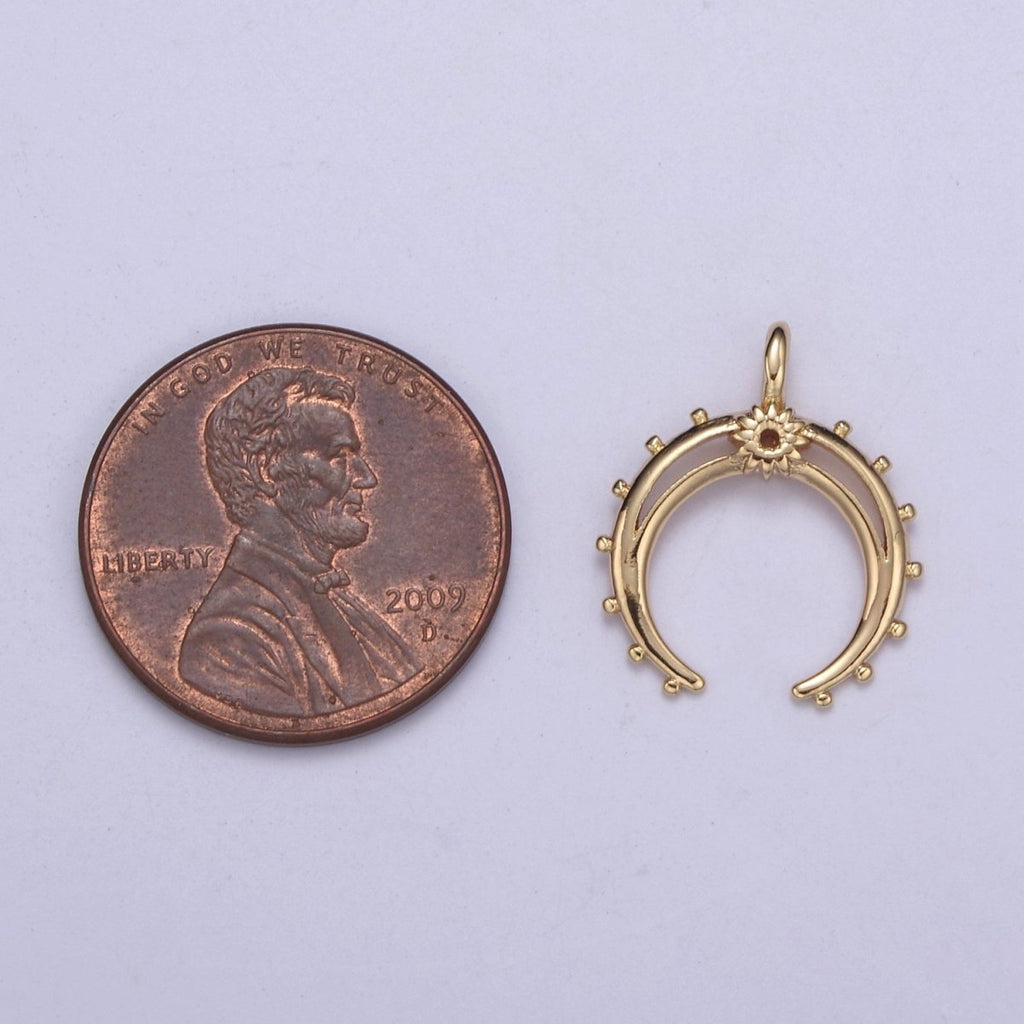 Crescent Moon Horn Charm 18k Gold plated Upside Down Tusk Moon Pendant Bohemian Boho C Shape Curve H-551 - DLUXCA