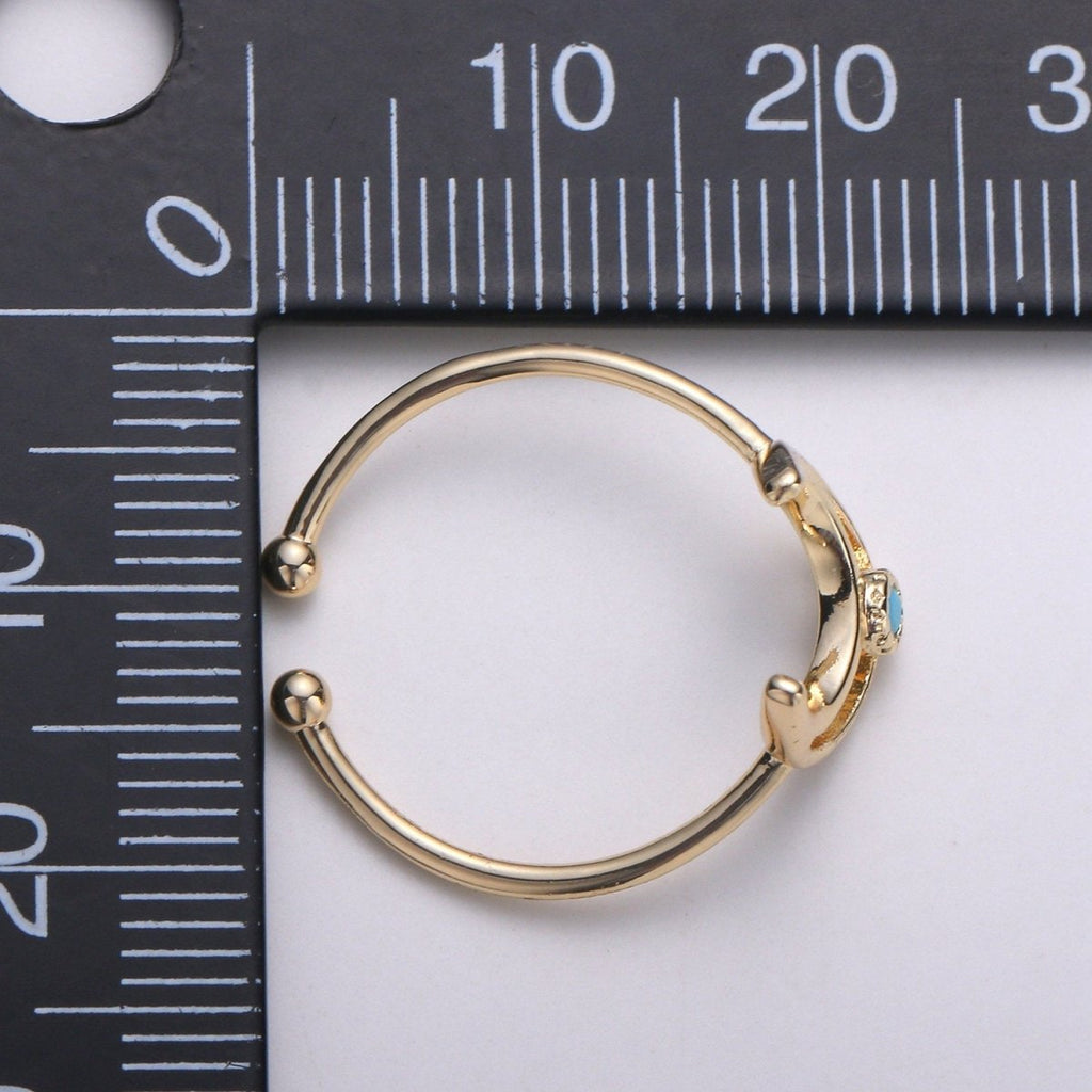 Crescent Moon Ring, Open Moon Ring, Turqouise ring, Blue Moon Ring, Celestial Jewelry, Adjustable Gold Open Ring, Christmas gift R-111 - DLUXCA