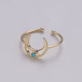 Crescent Moon Ring, Open Moon Ring, Turqouise ring, Blue Moon Ring, Celestial Jewelry, Adjustable Gold Open Ring, Christmas gift R-111 - DLUXCA