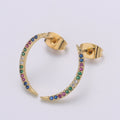 Cresent Moon Design 24K Gold Multi Color Pave Cz Stud Earring, Simplicity Metro Design Earring, Q-539 - DLUXCA