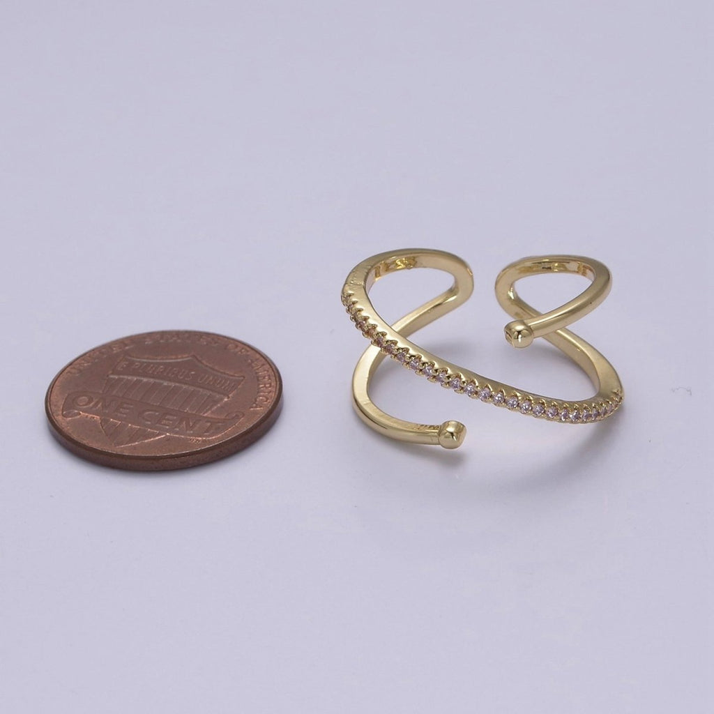 Criss Cross Ring - Double Band Ring - Gold Ring women Adjustable CZ Ring S-467 ~ S-470
