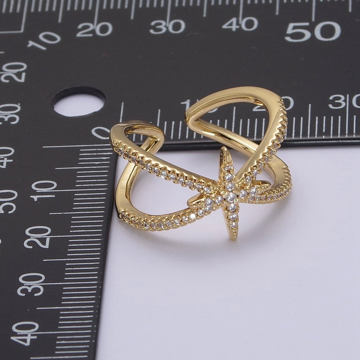 Criss Cross Star Ring, CZ Ring, Statement Ring Silver, X rings, Crossover Ring Open Adjustable 14k Gold plated S-449 S-450 - DLUXCA