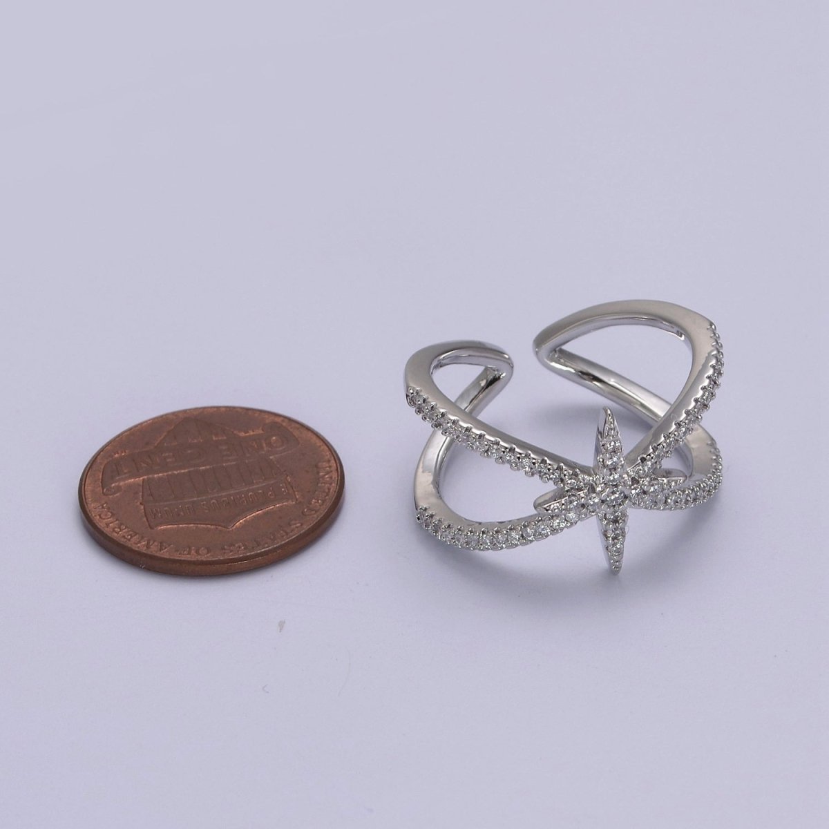 Criss Cross Star Ring, CZ Ring, Statement Ring Silver, X rings, Crossover Ring Open Adjustable 14k Gold plated S-449 S-450 - DLUXCA
