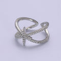 Criss Cross Star Ring, CZ Ring, Statement Ring Silver, X rings, Crossover Ring Open Adjustable 14k Gold plated S-449 S-450 - DLUXCA