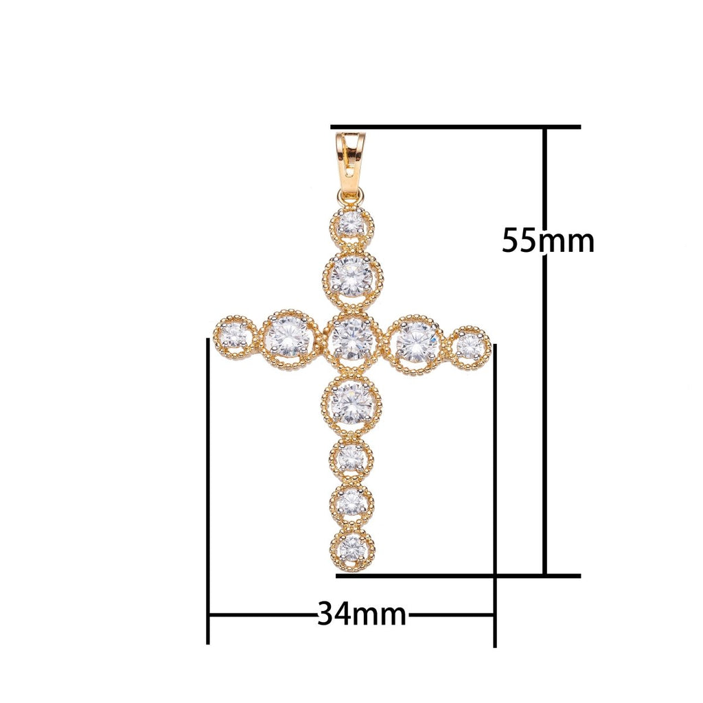 Cross Gold plated Pendant Necklace - Unique Cross Gold Pendant Cubic Zircon Crystal - CZ Cross pendant for women Religious Pendant Charm I-012 - DLUXCA