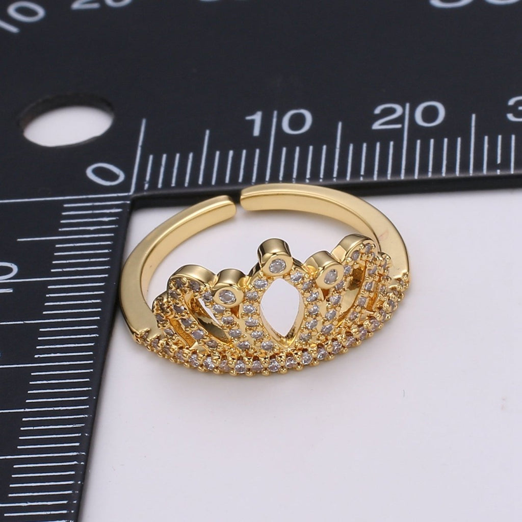 Crown Cubic Mini Pendant, Queen Cubic Pave 24K Gold Plated Charm Ring, Solitaire CZ Pendant Double Ring, Dainty ring Charm, R-440 - DLUXCA