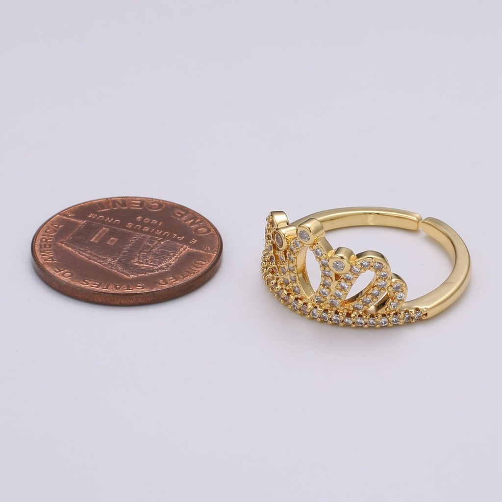 Crown Cubic Mini Pendant, Queen Cubic Pave 24K Gold Plated Charm Ring, Solitaire CZ Pendant Double Ring, Dainty ring Charm, R-440 - DLUXCA