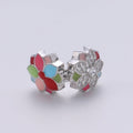 Crystal and Colorful Flower on Gold plated Round Beads CZ Silver Floral Nature Jewelry Making Beads B361 - DLUXCA