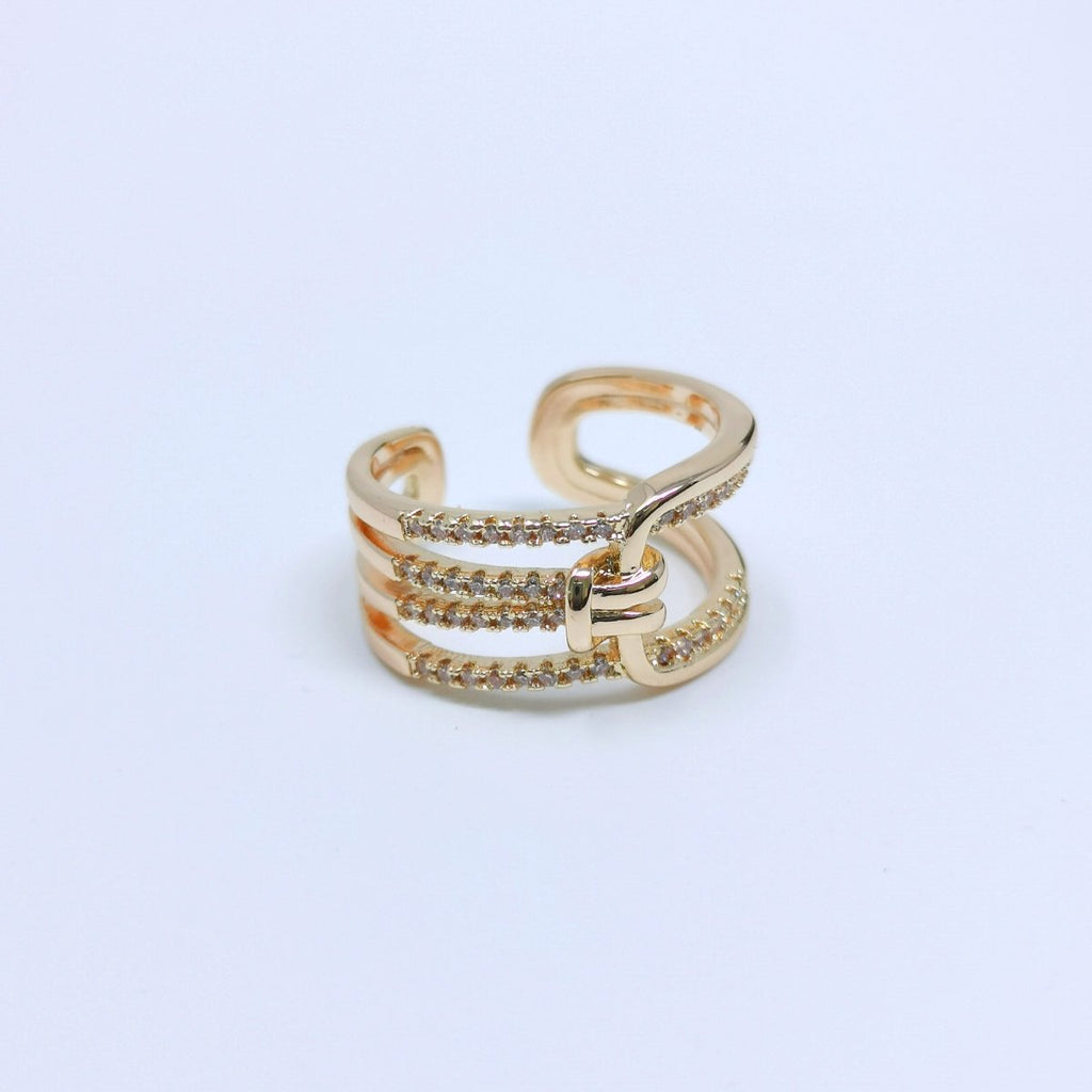 Crystal Belt Layer Gold plated Adjustable Ring R-235 - DLUXCA